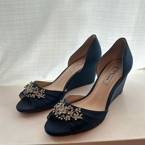 Jeweled navy Bridal or formal wedge heel (39)